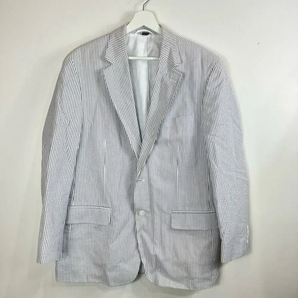 Mens Paul Fredrick Business Causal Suit Jacket White/Gray Striped 41 Regular 41R